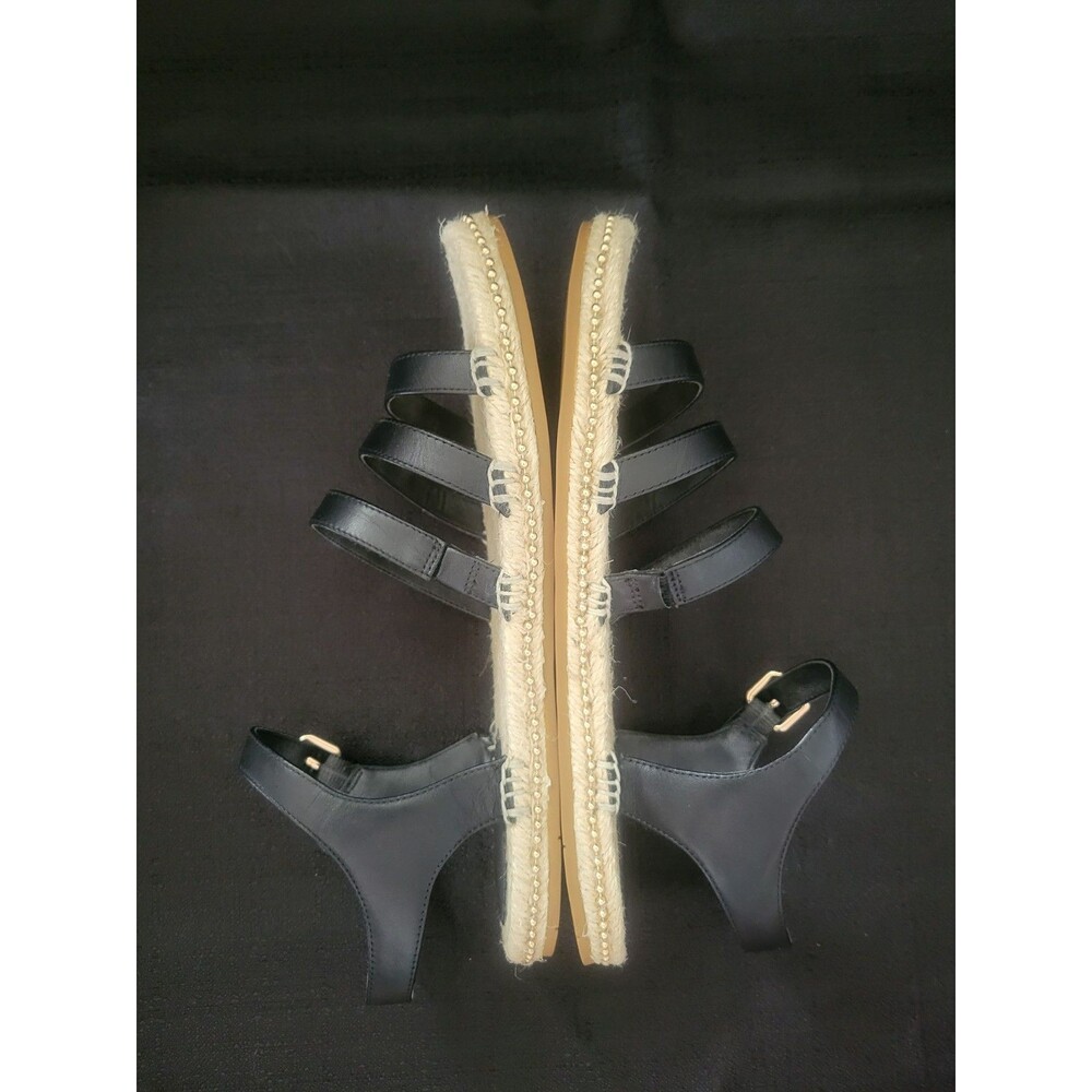 Coach Carissa Black Leather Espadrille Sandal Jute Gold Buckle 8B EUC - Picture 4 of 8